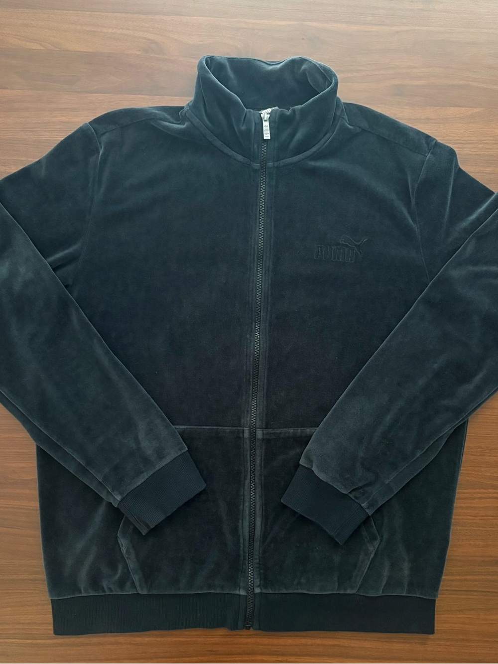 Vintage-style black velour Puma track jacket